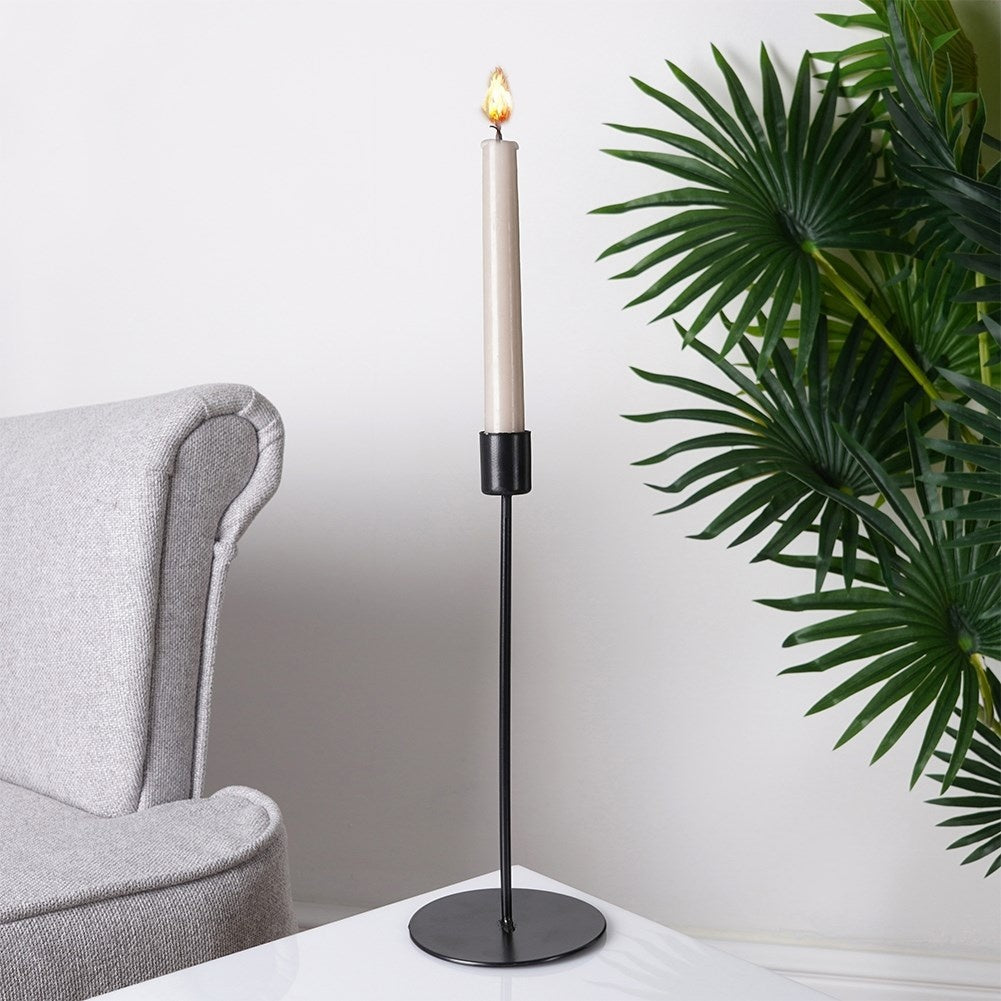 Classic Black Metal Candle Holder for Long Candles