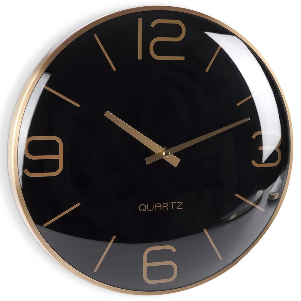 Classic Black Wall Clock 30 cm with Gold Hands