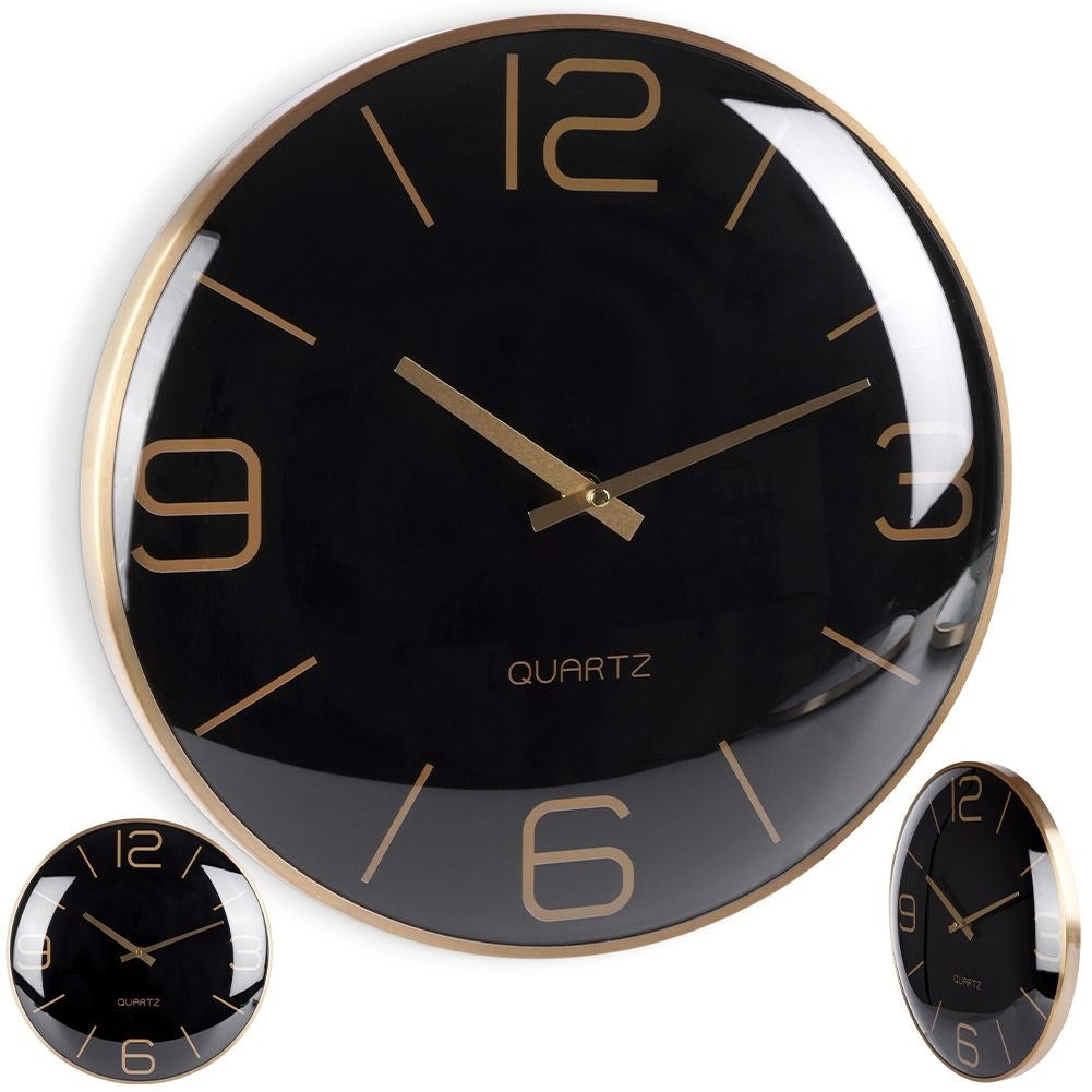 Classic Black Wall Clock 30 cm with Gold Hands