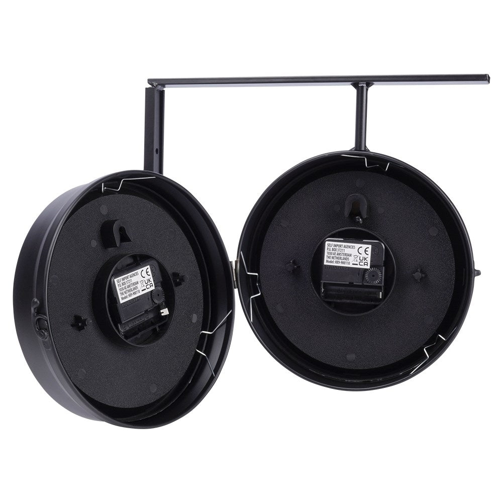 Classic Double Sided ClockThis elegant double-sided watch has a white dial with black hands and numbers. The clock is very easy to read and is perfect for both home and office.