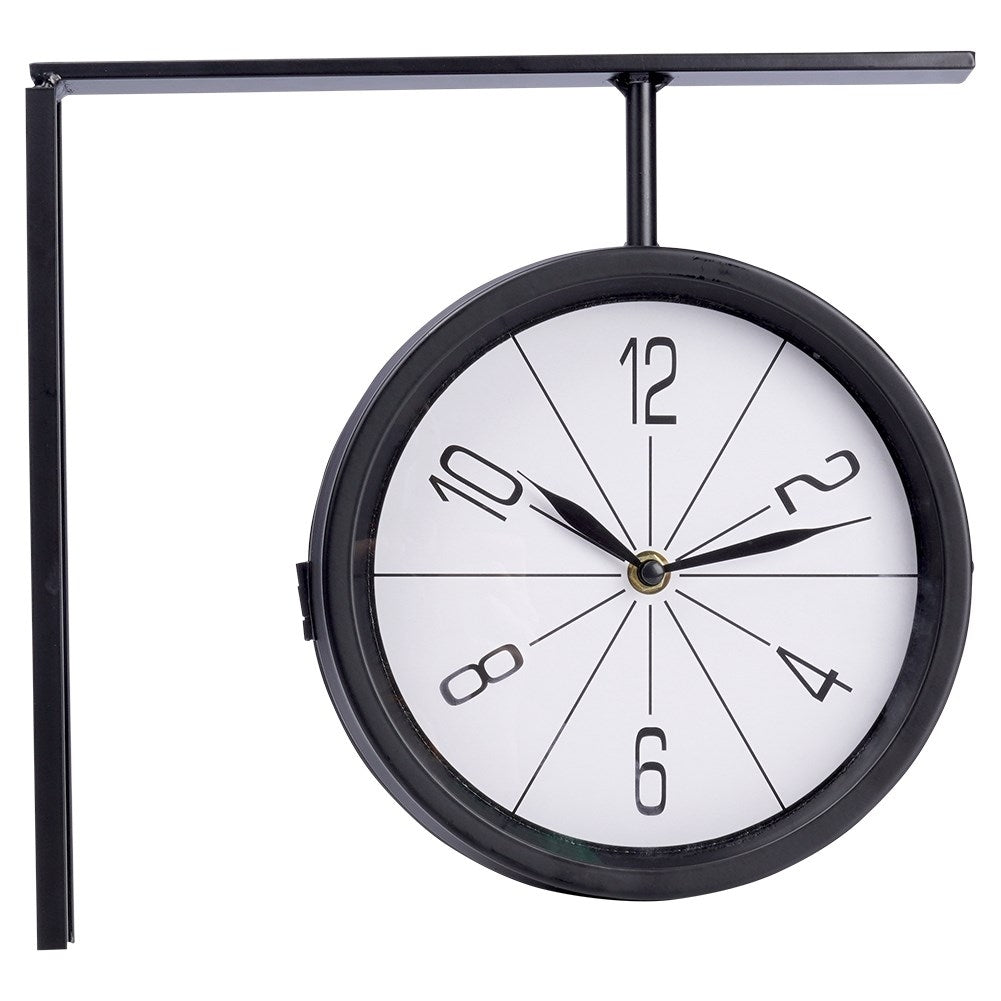 Classic Double Sided ClockThis elegant double-sided watch has a white dial with black hands and numbers. The clock is very easy to read and is perfect for both home and office.