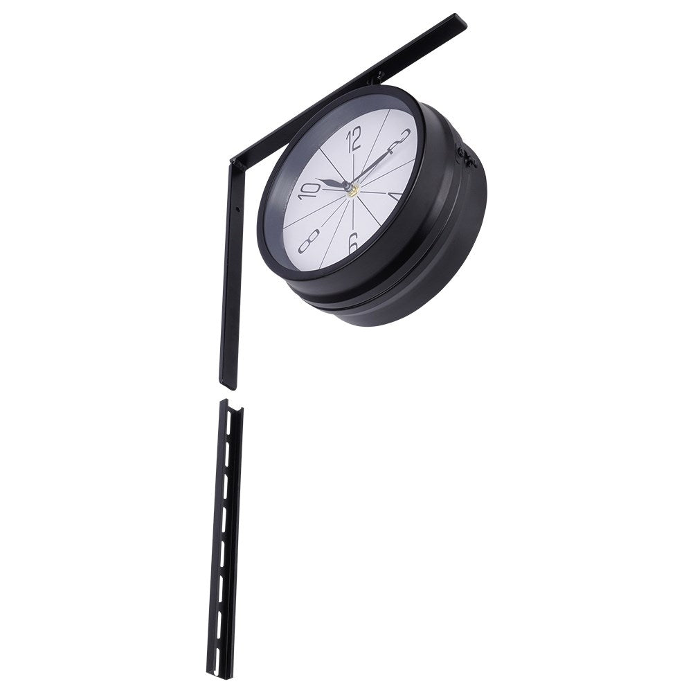Classic Double Sided ClockThis elegant double-sided watch has a white dial with black hands and numbers. The clock is very easy to read and is perfect for both home and office.