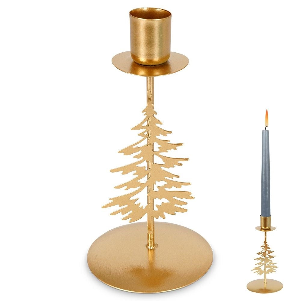 Classic Metal Candlestick with Christmas Tree in Gold