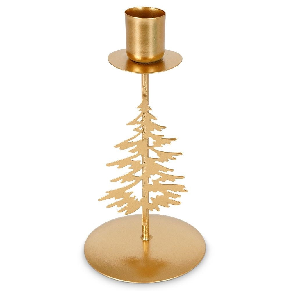 Classic Metal Candlestick with Christmas Tree in Gold