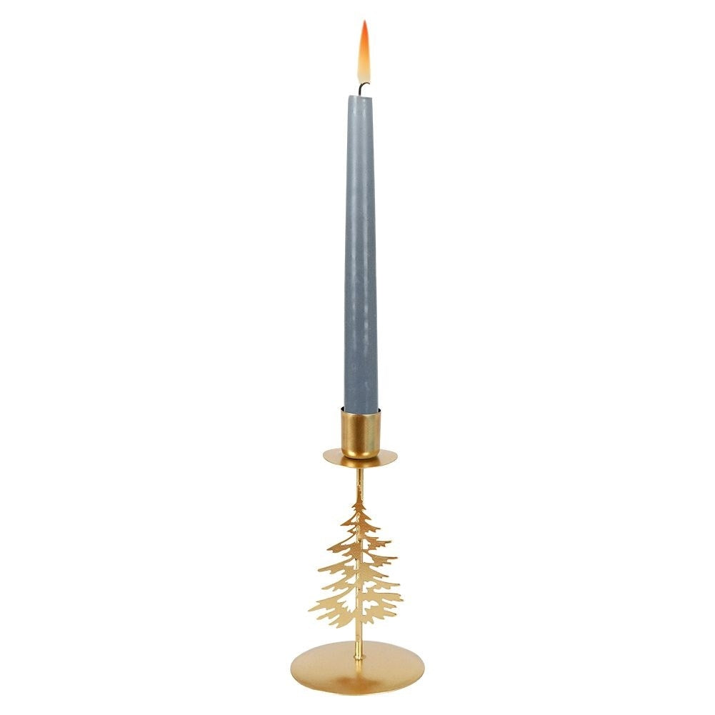 Classic Metal Candlestick with Christmas Tree in Gold
