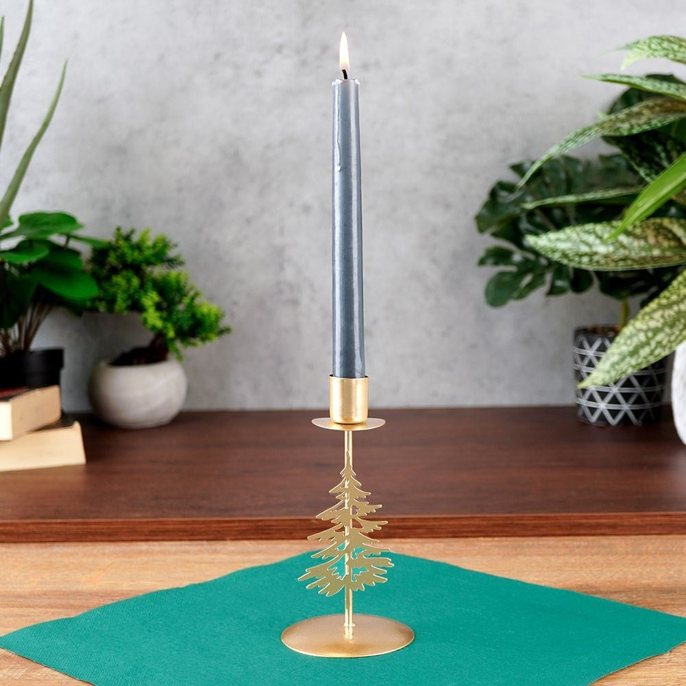 Classic Metal Candlestick with Christmas Tree in Gold