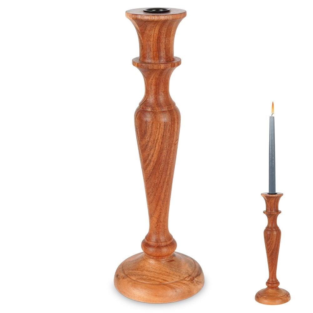 Classic acacia wood candle holder for long candles, minimalist design