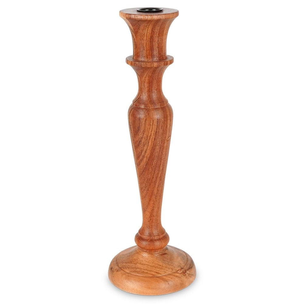 Classic acacia wood candle holder for long candles, minimalist design