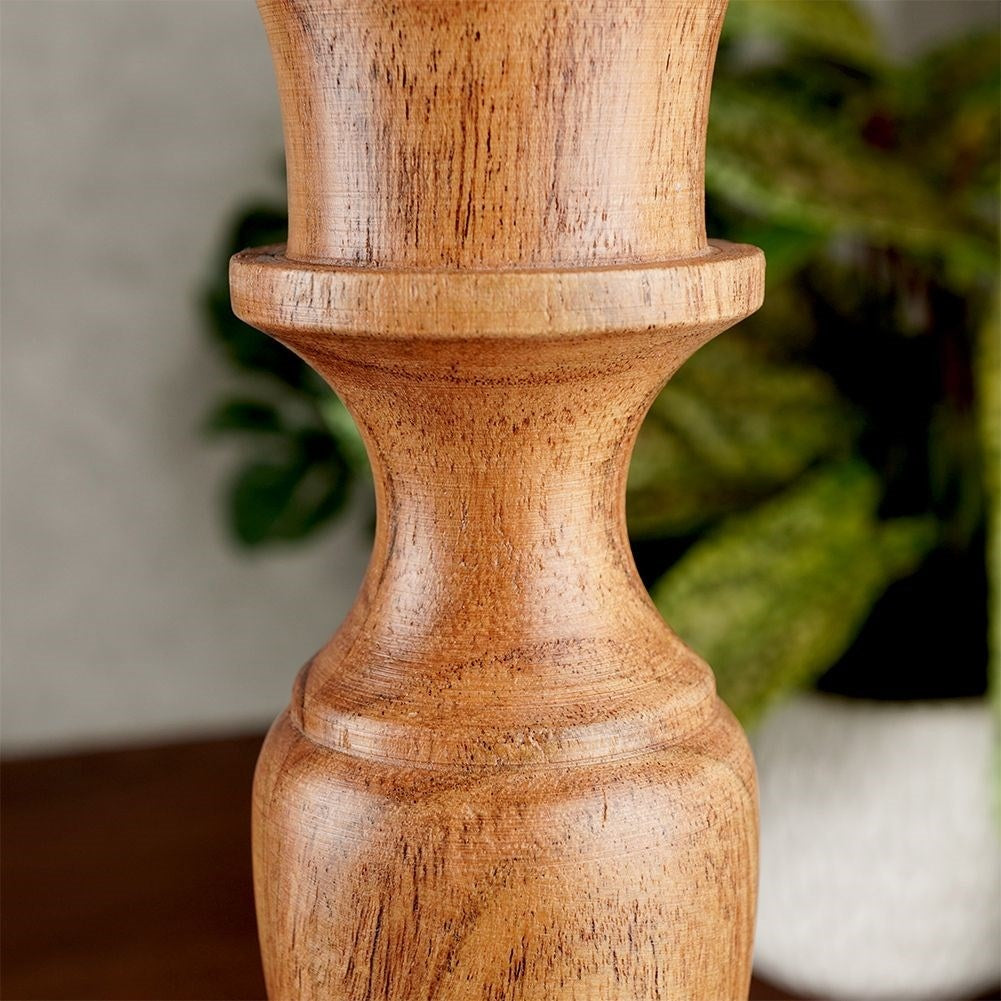 Classic acacia wood candle holder for long candles, minimalist design
