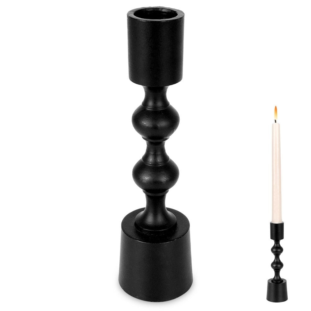 Classic black candle holder for long candles in aluminium