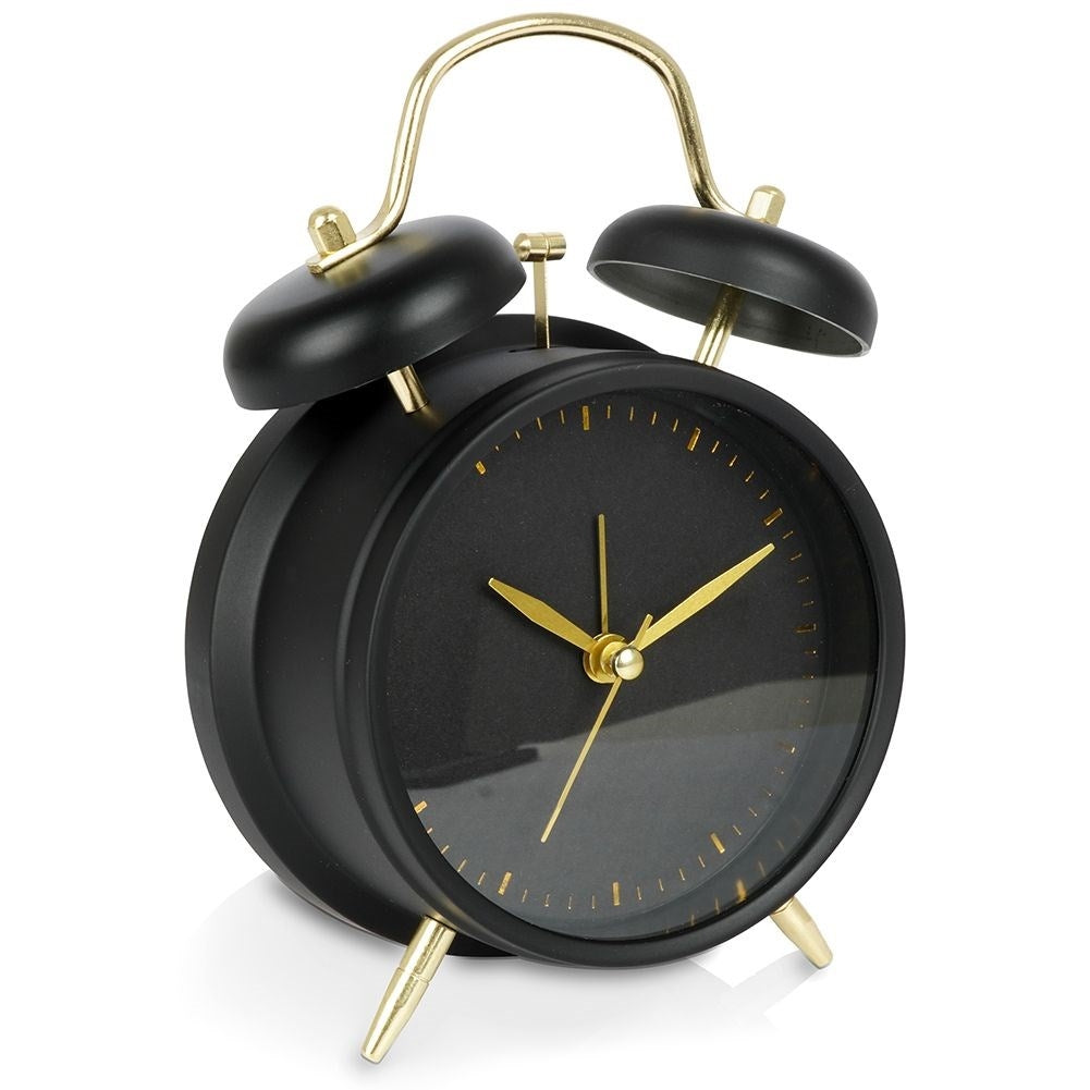 Classic black table clock with alarm and gold details