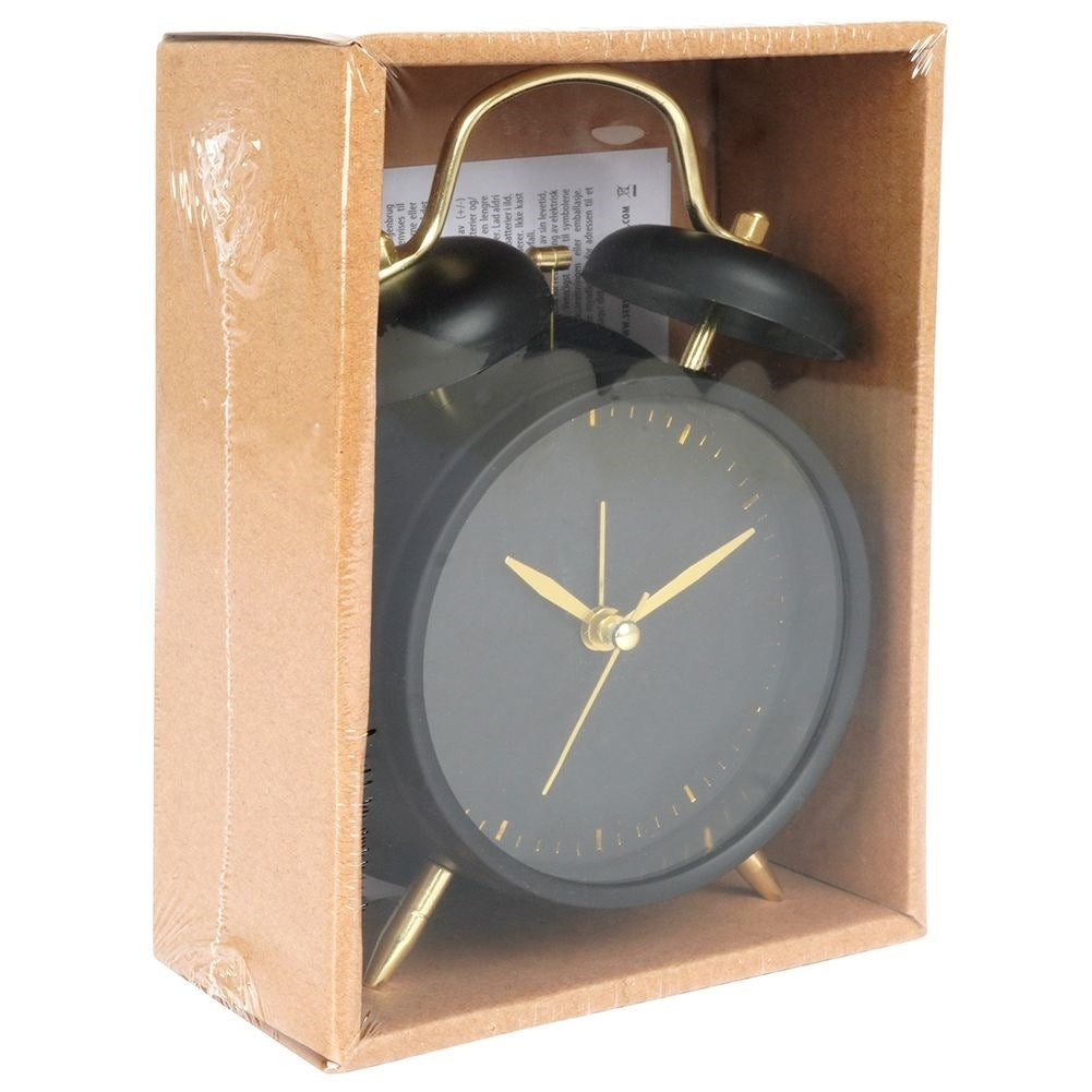 Classic black table clock with alarm and gold details