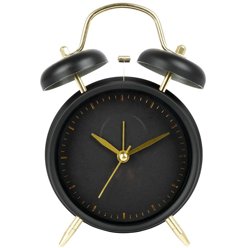 Classic black table clock with alarm and gold details