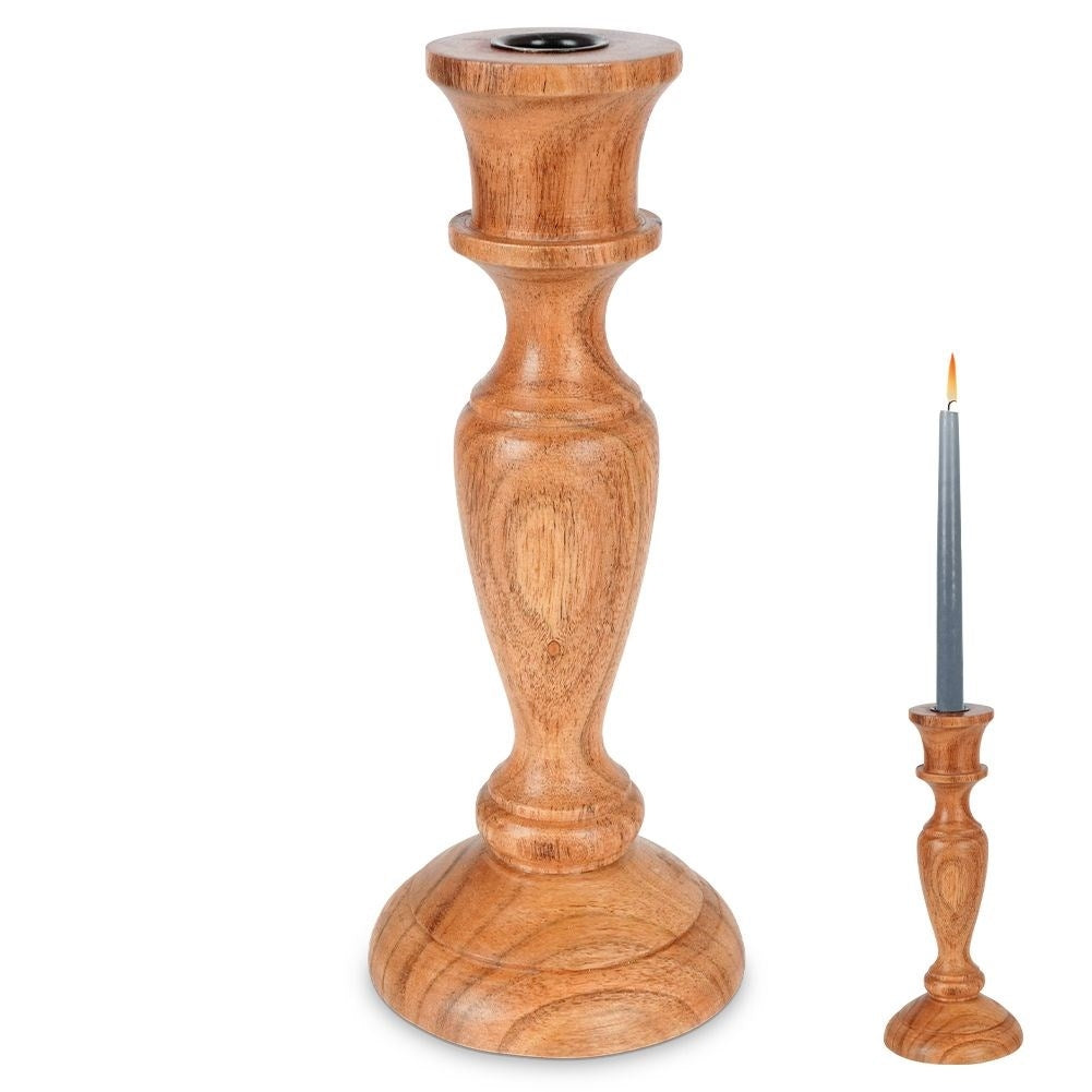 Classic candle holder in acacia wood for long candles