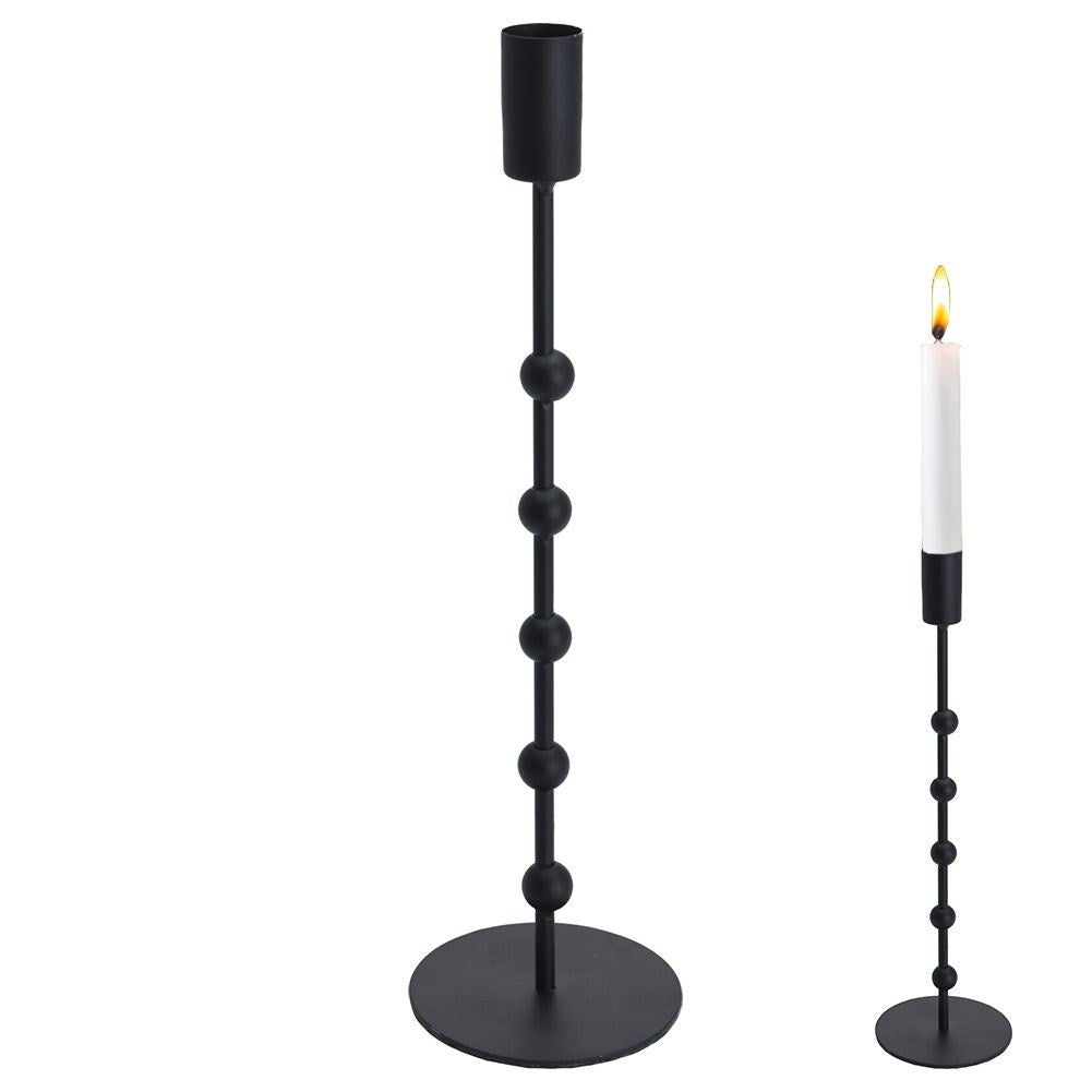 Classic candlestick in black metal for long narrow candles