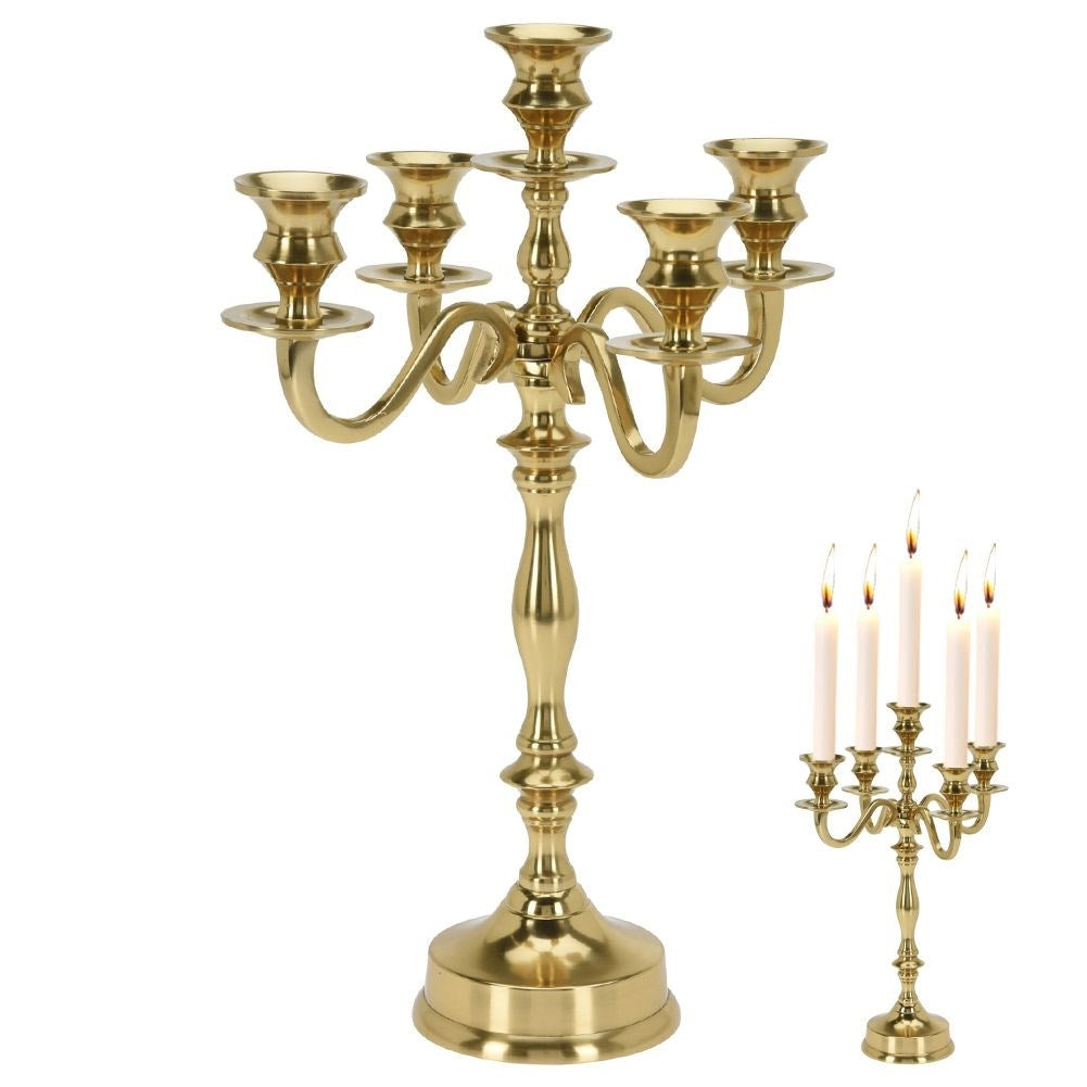 Classic five-arm candlestick in polished gold metal