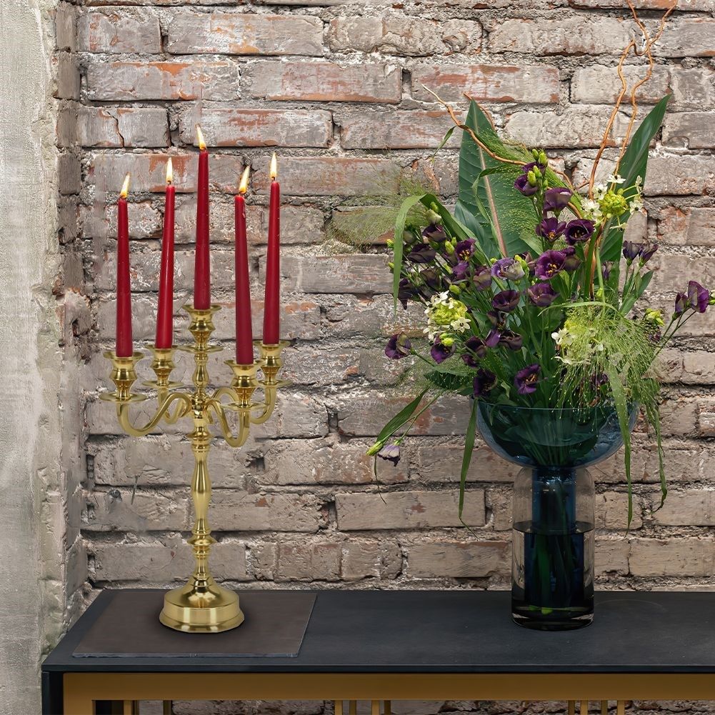 Classic five-arm candlestick in polished gold metal
