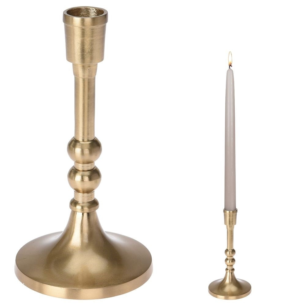 Classic golden candlestick for long candles in aluminium