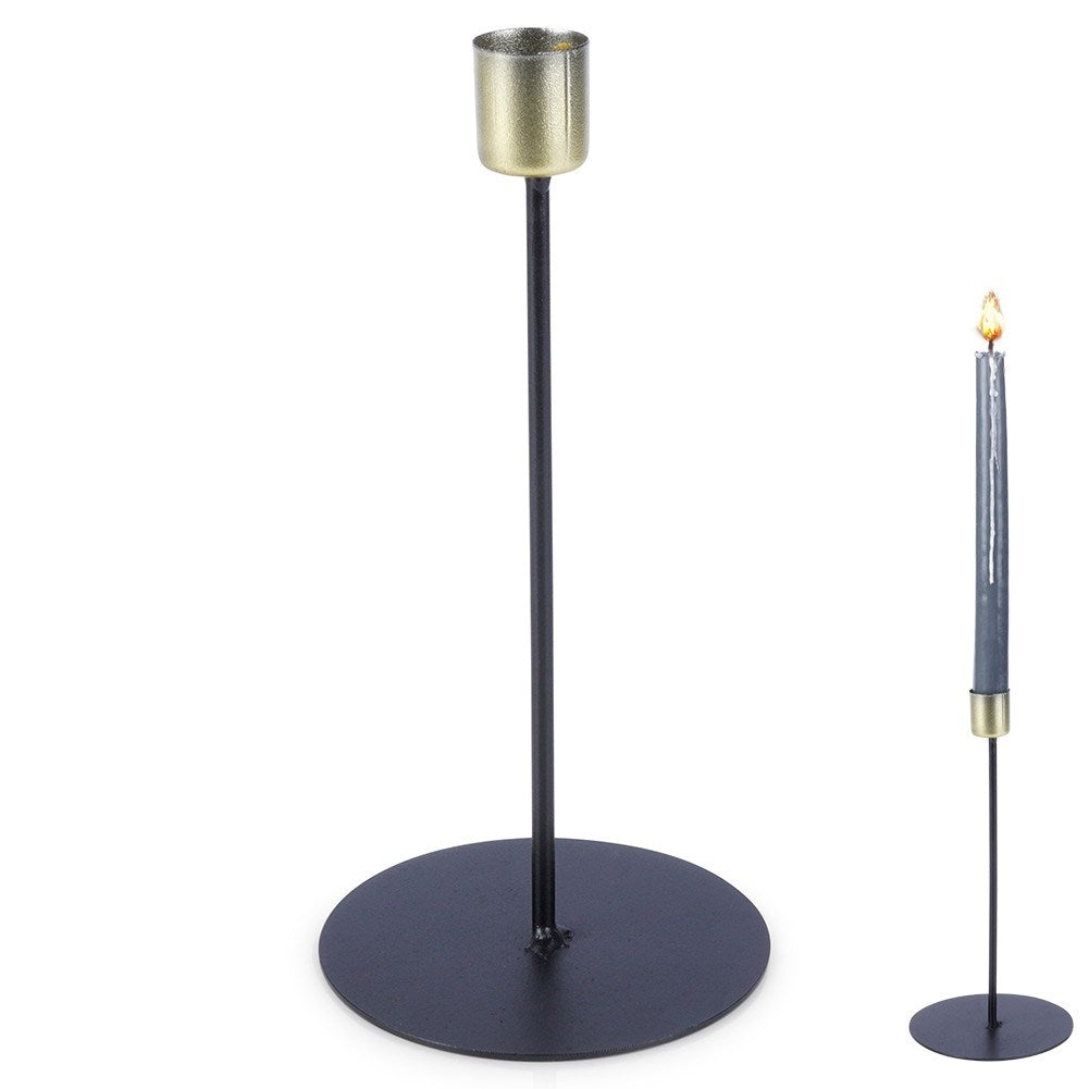 Classic metal candle holder for long candles - gold & black