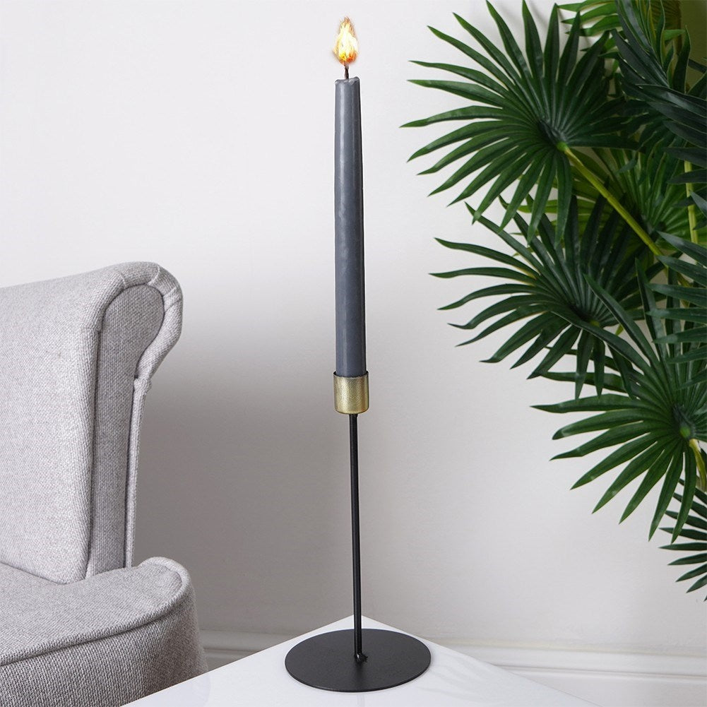 Classic metal candle holder for long candles - gold & black