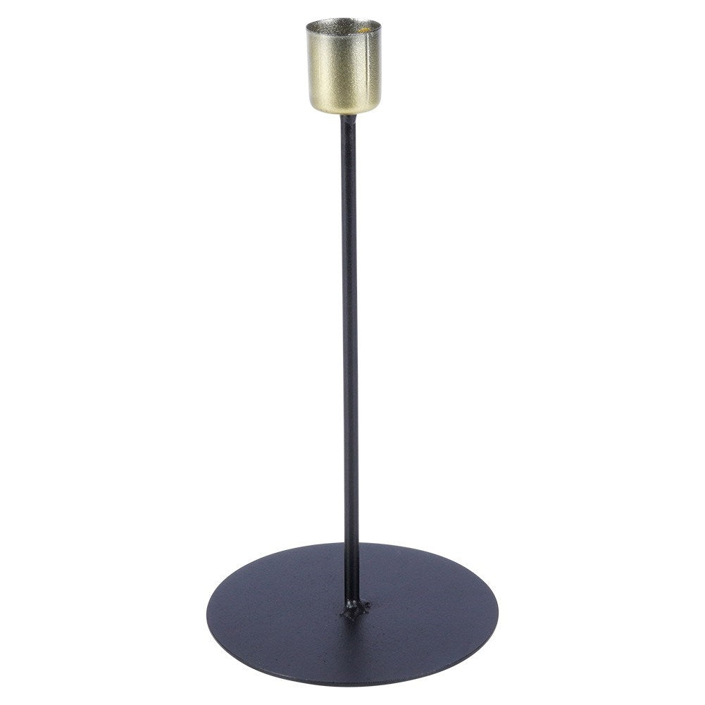 Classic metal candle holder for long candles - gold & black