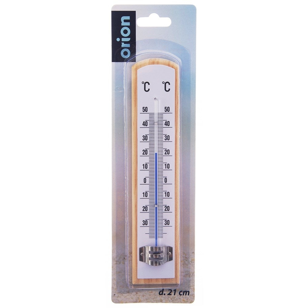 Classic thermometer for indoor and outdoor temperature, wooden material