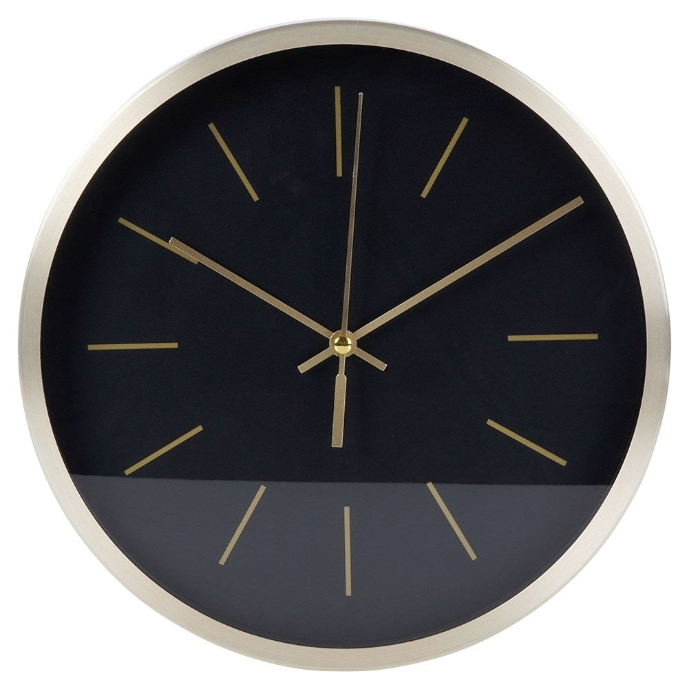 Classic wall clock 25 cm with black dial and gold frame