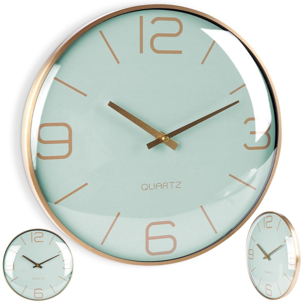 Classic wall clock 30 cm with gold hands and mint dial