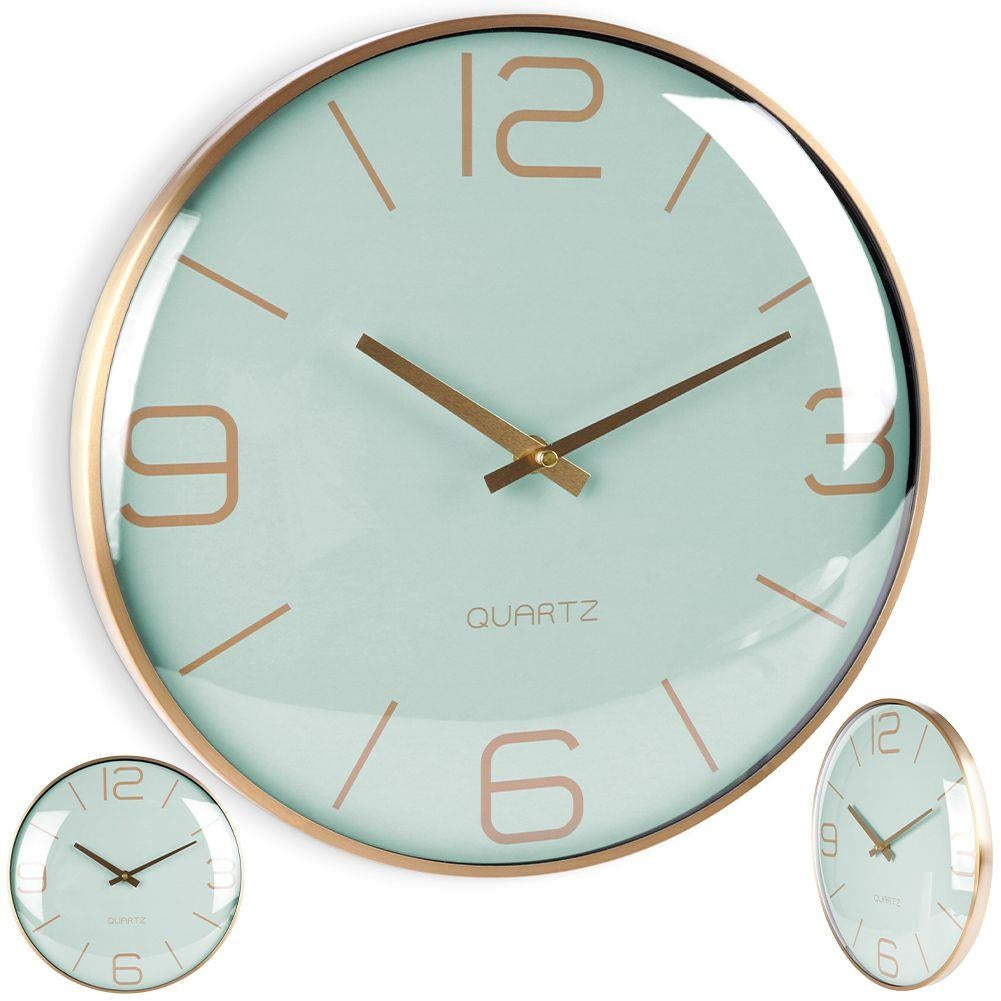 Classic wall clock 30 cm with gold hands and mint dial