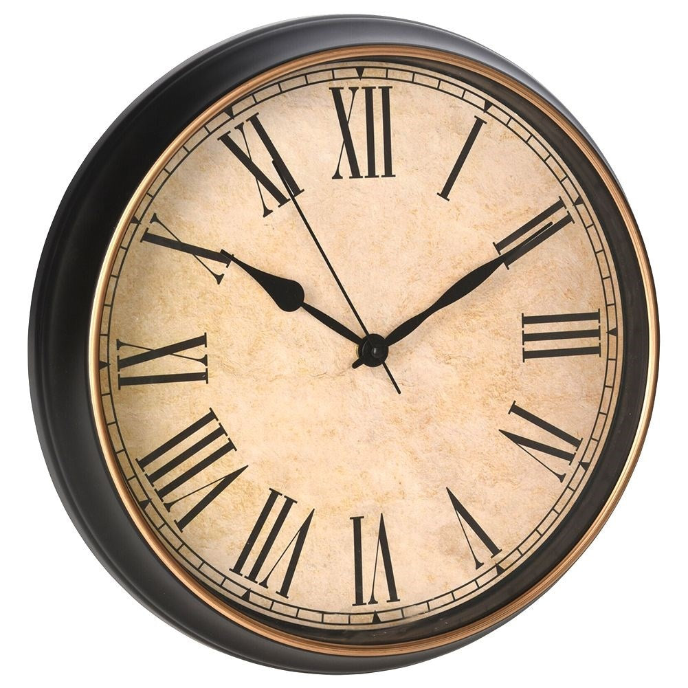 Classic wall clock 33 cm, beige glass panel, Roman numerals