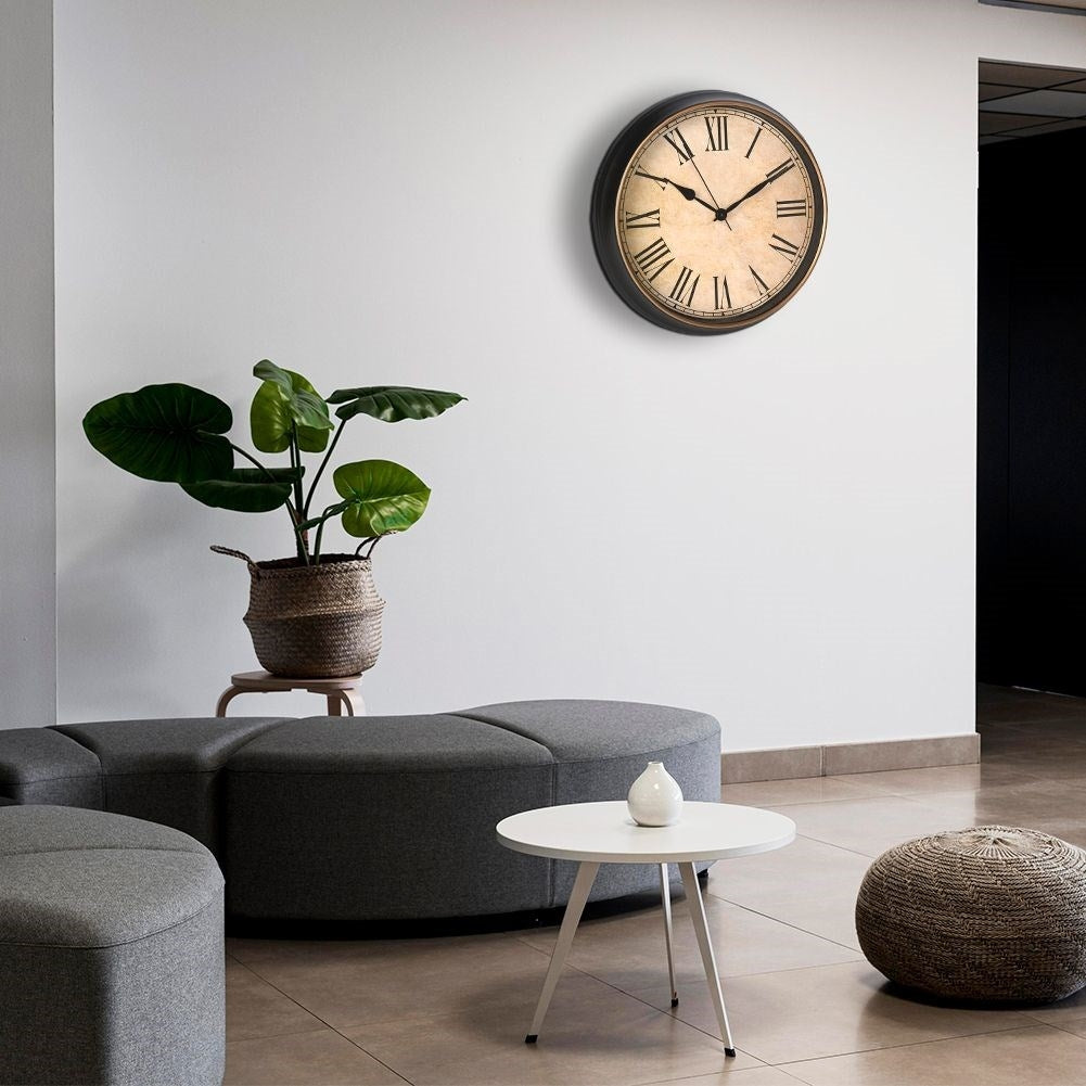 Classic wall clock 33 cm, beige glass panel, Roman numerals