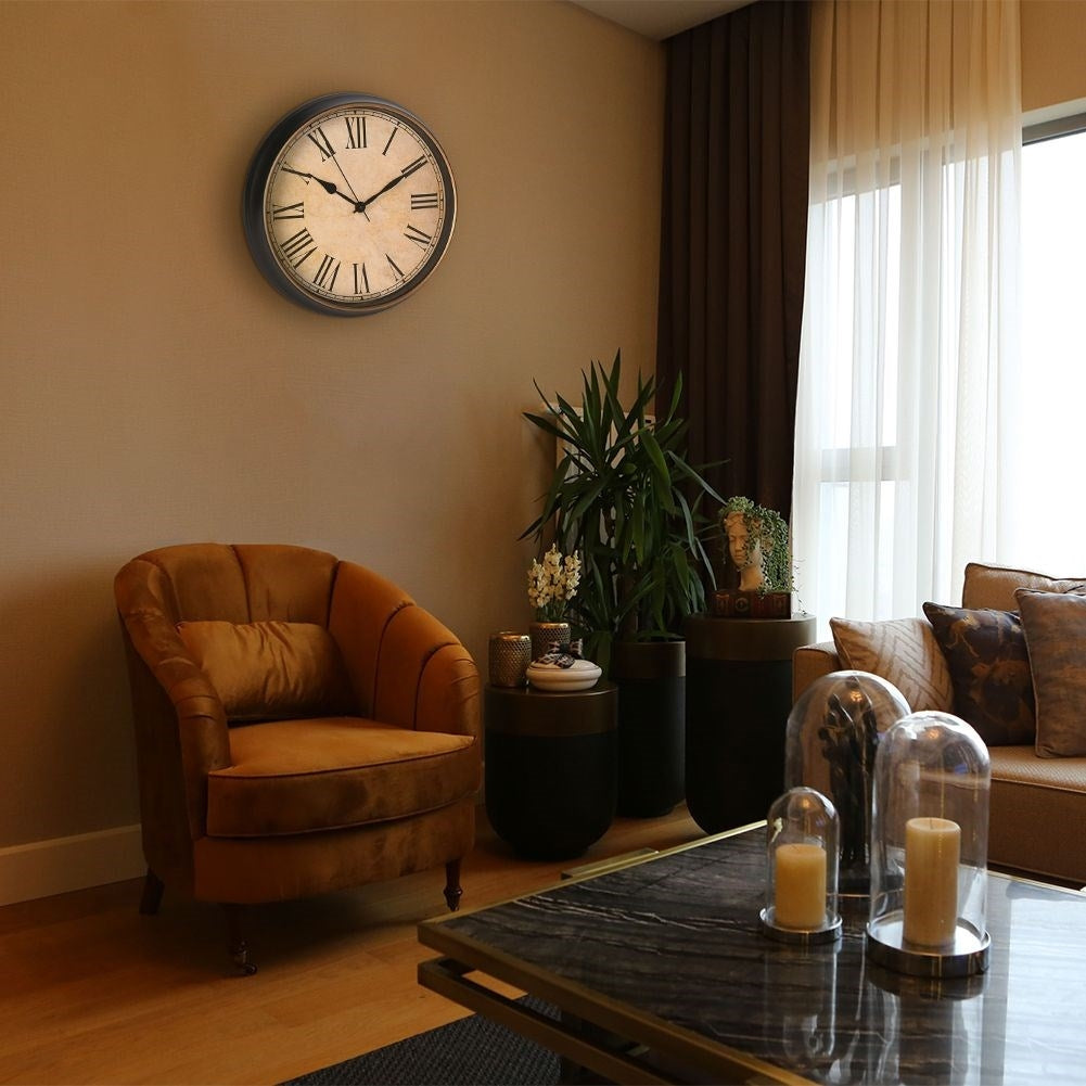 Classic wall clock 33 cm, beige glass panel, Roman numerals