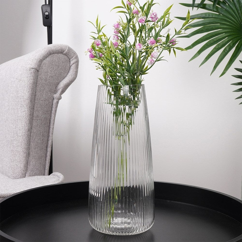 Clear fluted glass vase for flowers and decorations