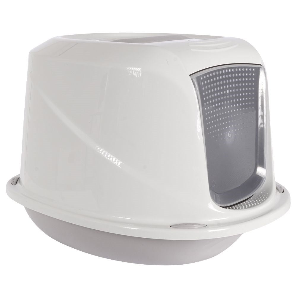 Closed litter box with carbon filter and transport handle