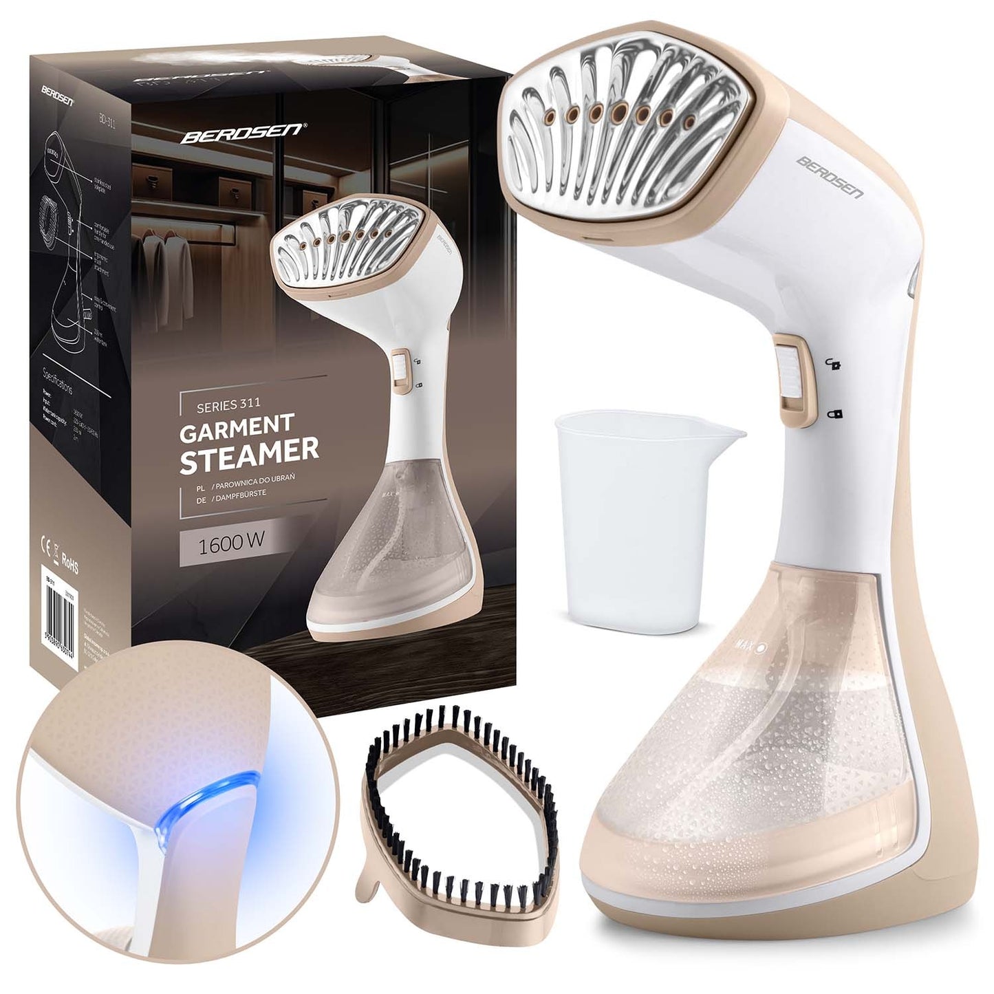 Clothes Steamer 1600W, 230ml Tank, 26g/min Steam Output