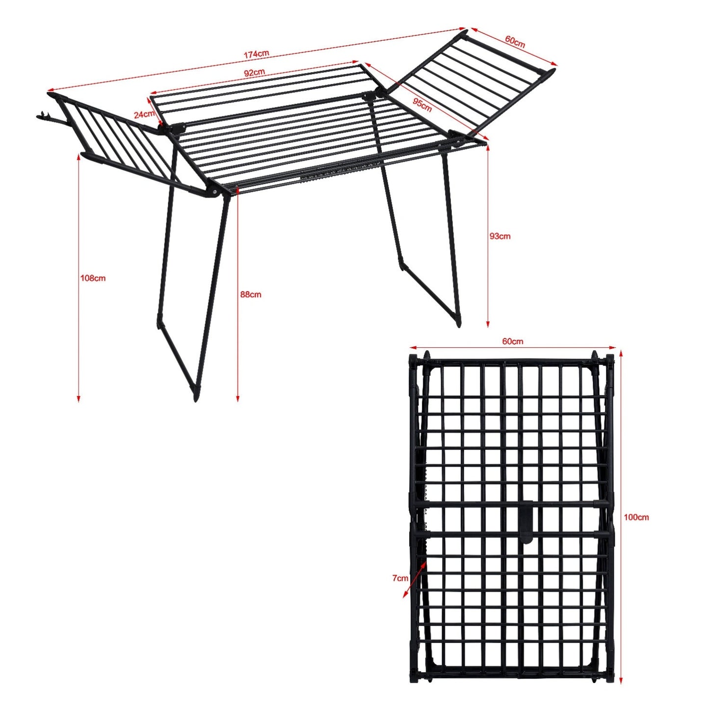 Clothes drying rack, standing, balcony, 25 meters, black