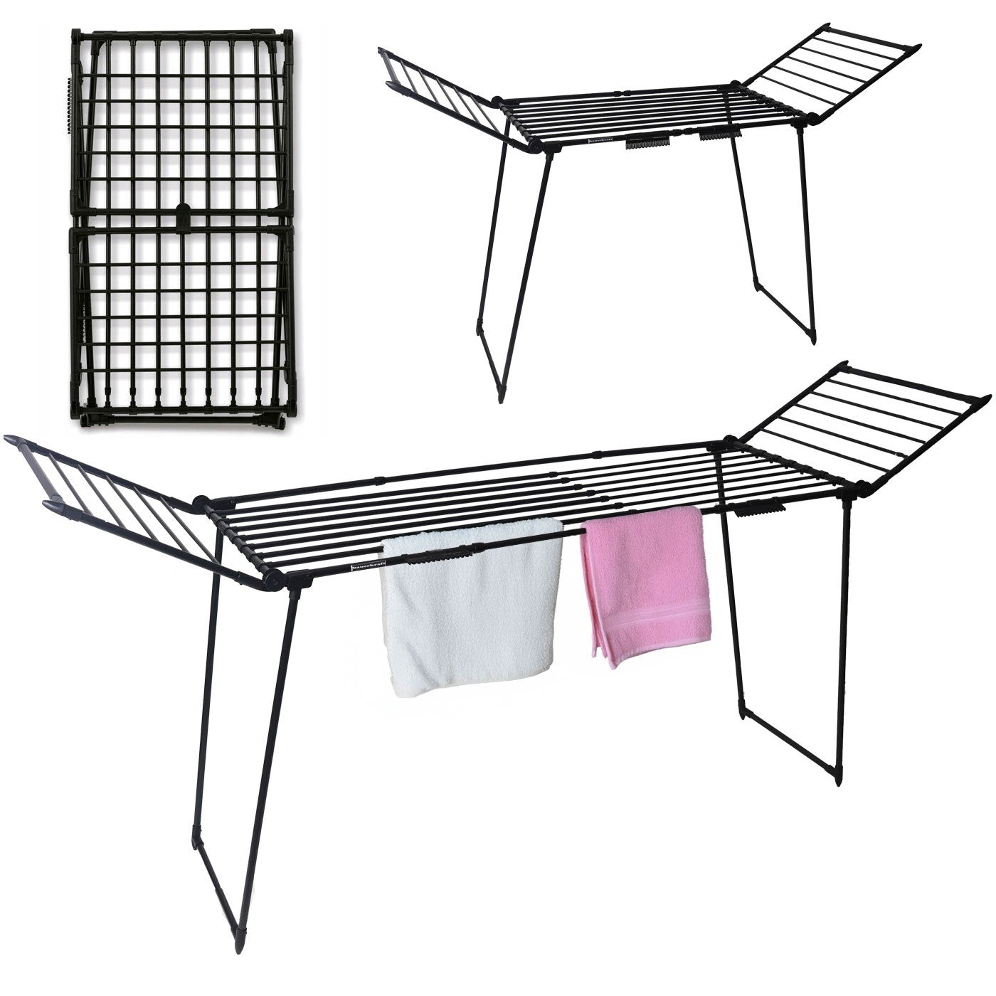 Clothes drying rack, standing, extendable, for balcony, 27 meters, black