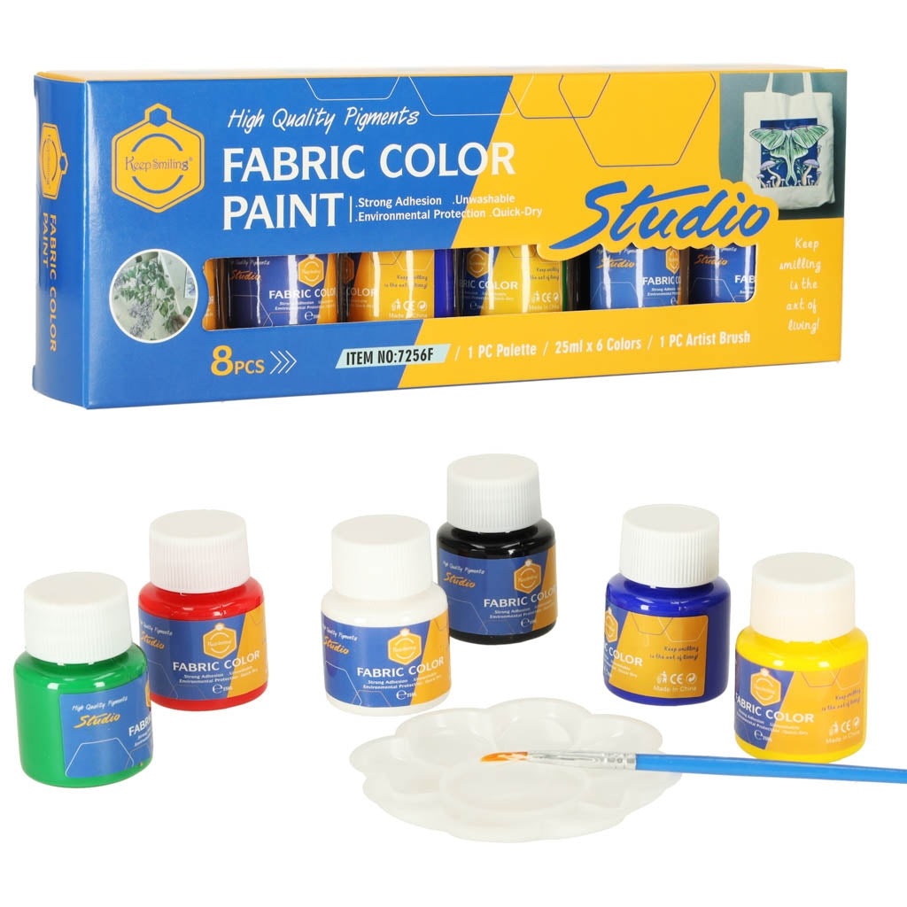 Clothes fabric paints shoe dyes set of 6 colours x 25ml + brush painting palette