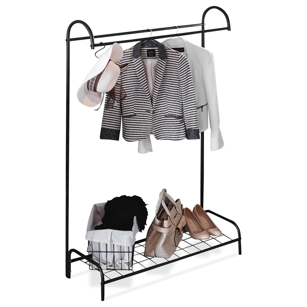 Clothes rail with shoe shelf - Metal & MDF for Home & Office