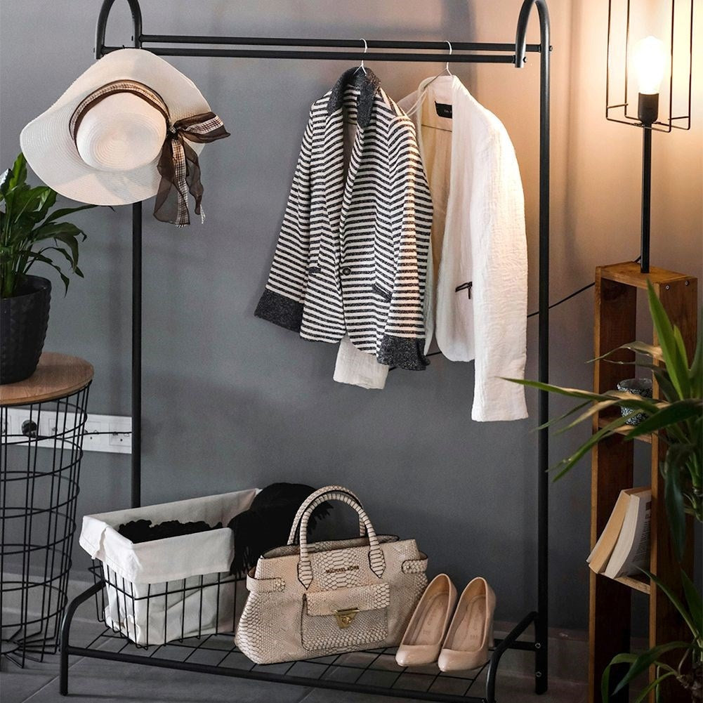 Clothes rail with shoe shelf - Metal & MDF for Home & Office