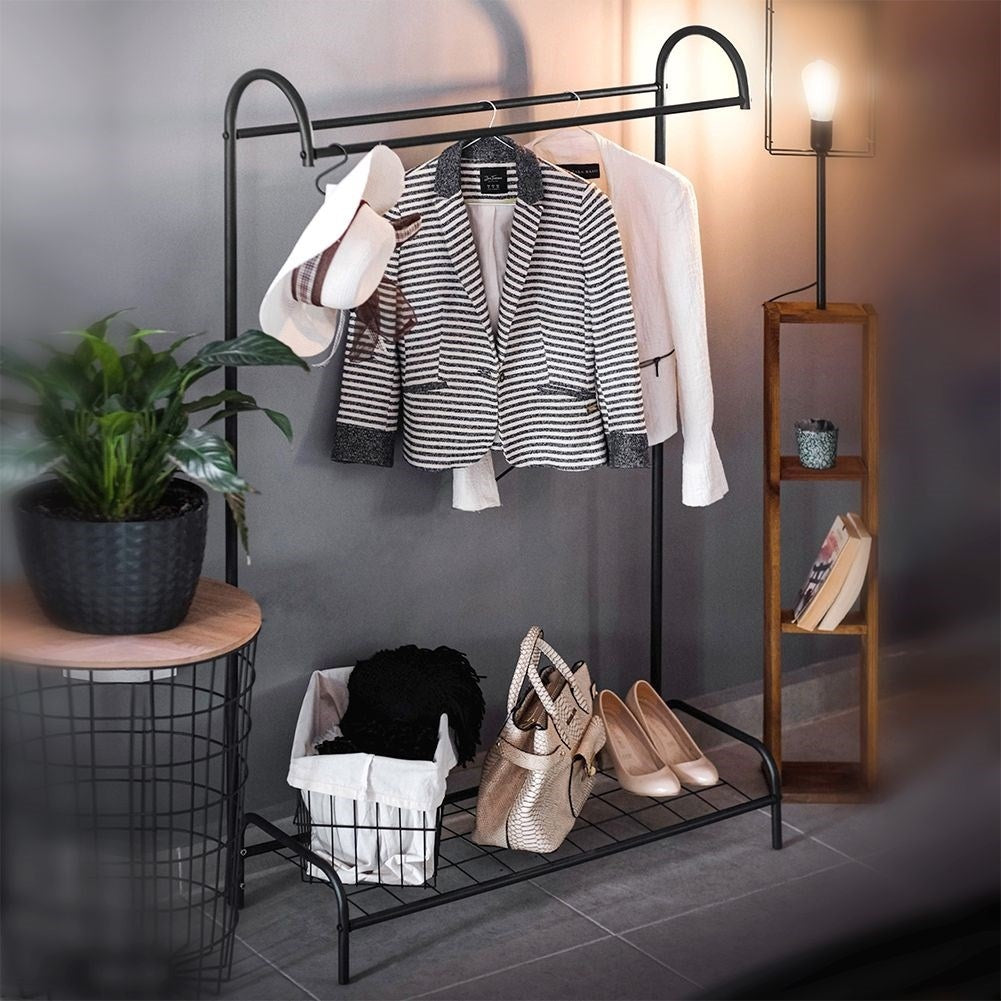 Clothes rail with shoe shelf - Metal & MDF for Home & Office