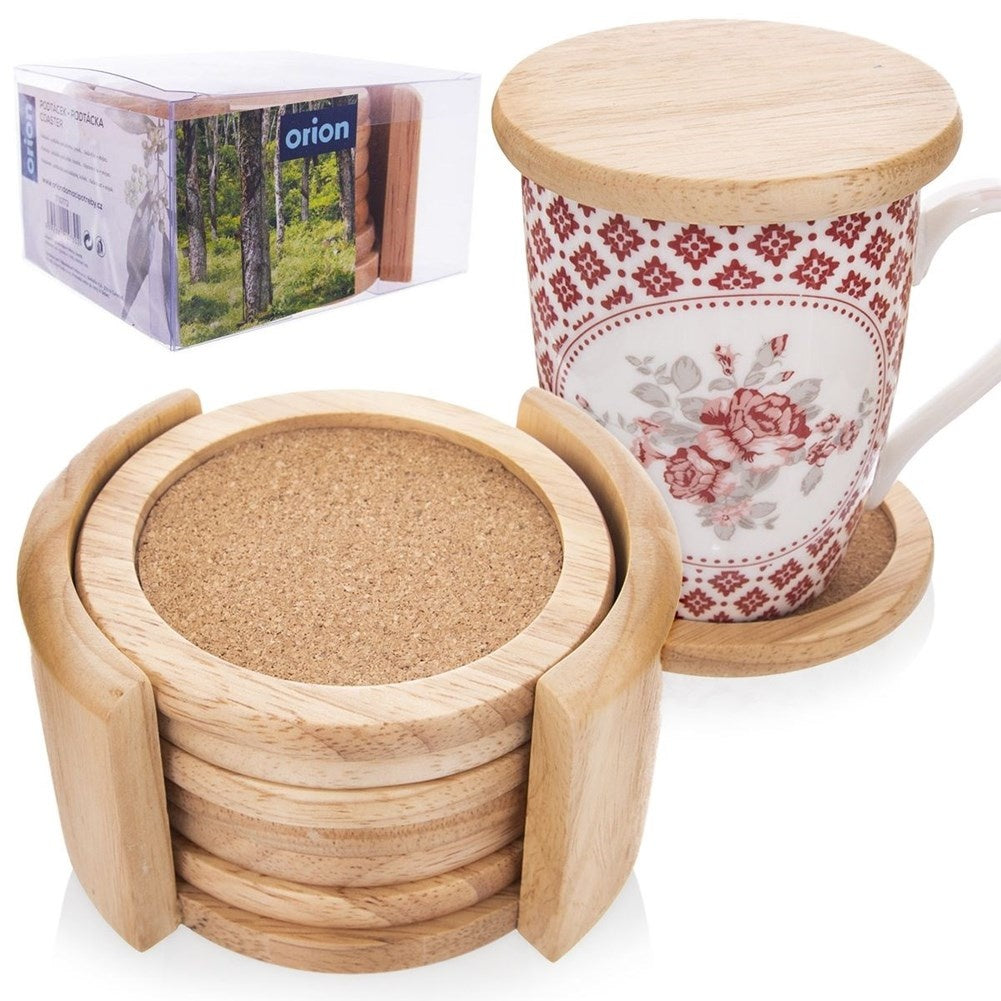 Coasters in wood and cork for cups, mugs and glasses