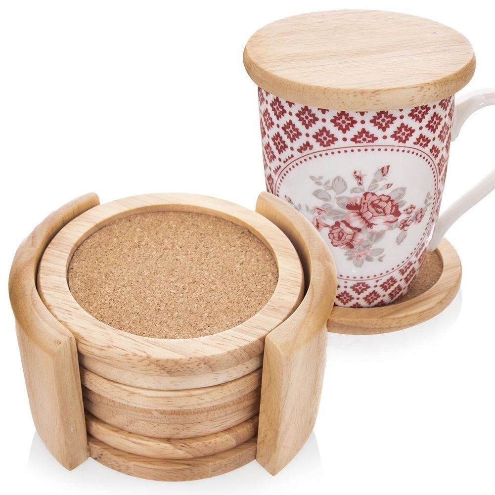 Coasters in wood and cork for cups, mugs and glasses