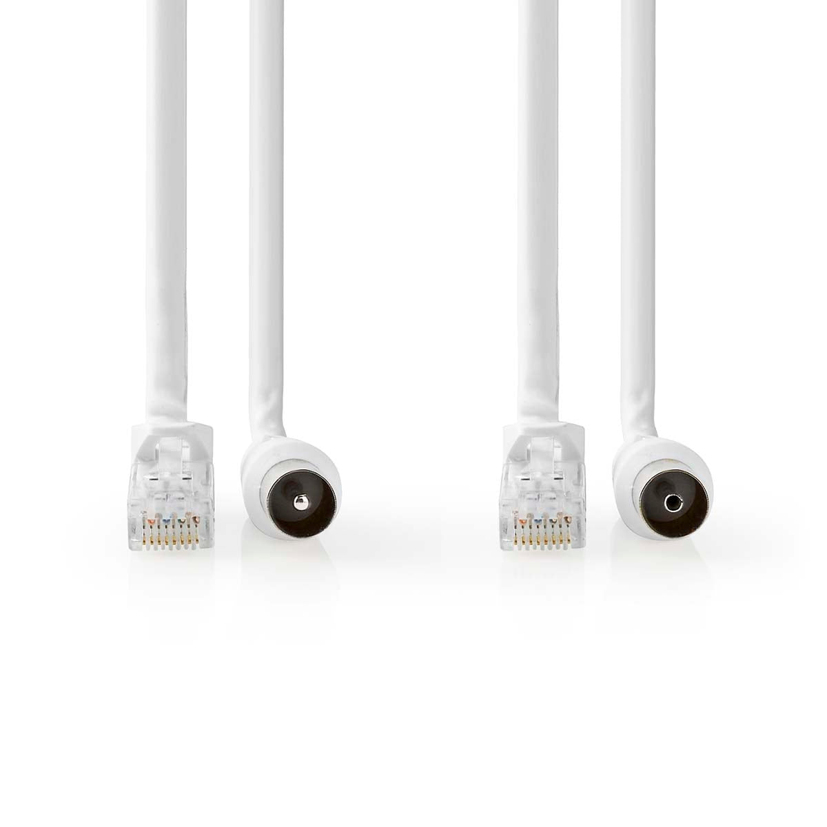 Coax & Cat6 Combi Cable | IEC (Coax) Male / RJ45 male | IEC (Coax) Female / RJ45 Male | Nickel Plated | RG58 | 75 Ohm | Double Shielded | 3.00 m | Round | PVC | White | Box