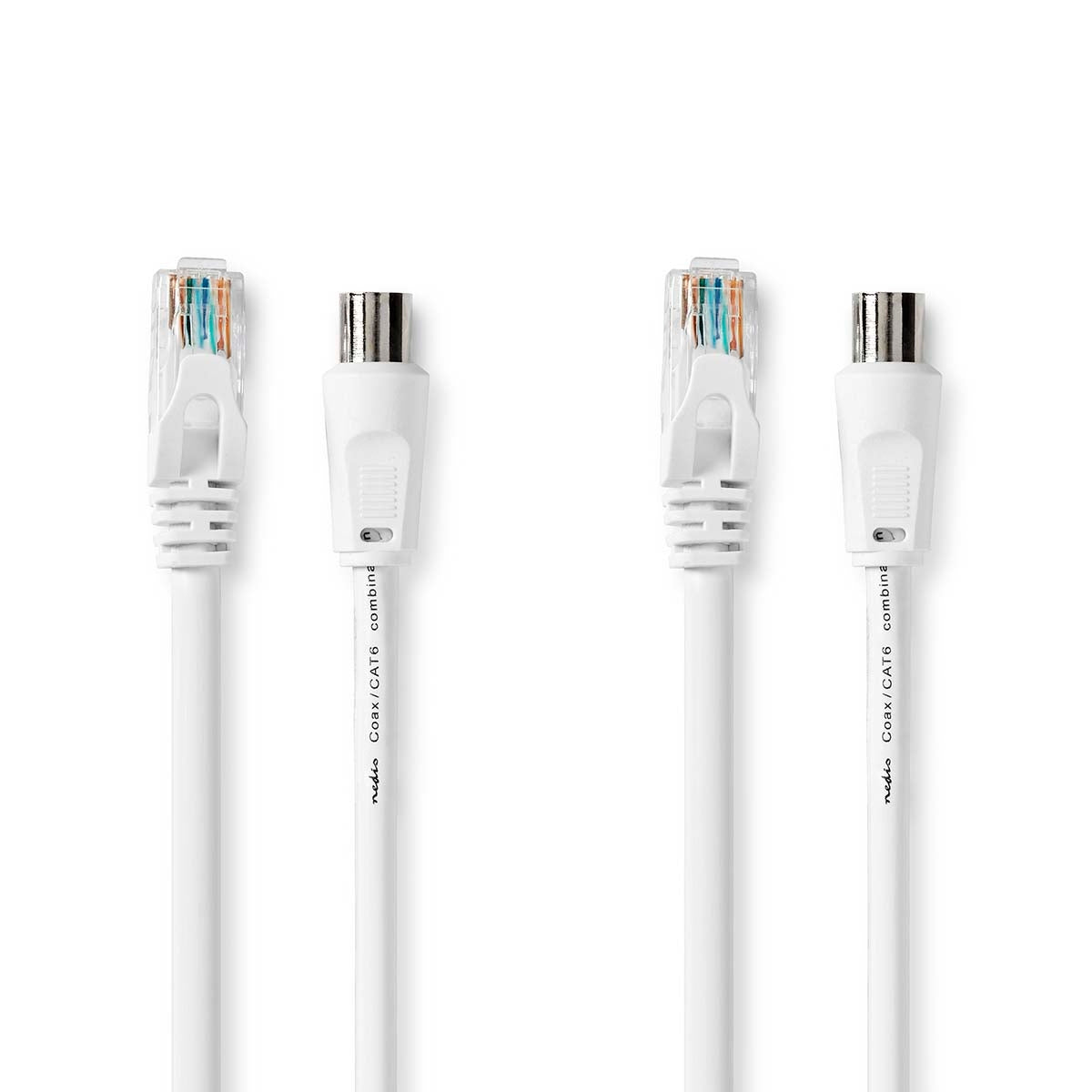 Coax & Cat6 Combi Cable | IEC (Coax) Male / RJ45 male | IEC (Coax) Female / RJ45 Male | Nickel Plated | RG58 | 75 Ohm | Double Shielded | 5.00 m | Round | PVC | White | Label