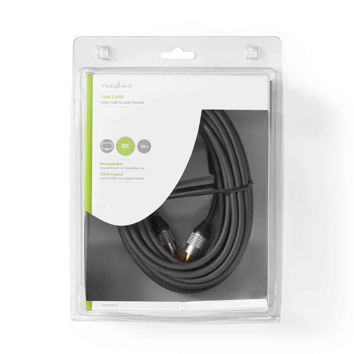 Coaxial cable | IEC (Coax) Male | IEC (Coax) Female | Gold Plated | 75 Ohm | Double Shielded | 10.0 m | Round | PVC | Anthracite | Mussel shell