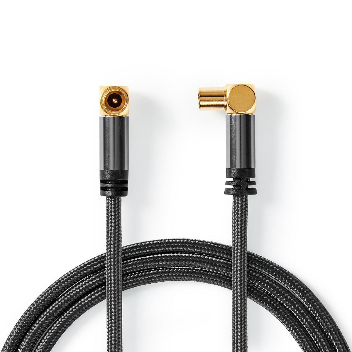 Coaxial cable | IEC (Coax) Male | IEC (Coax) Female | Gold Plated | 75 Ohm | Four Protections | 5.00 m | Round | Cotton | Gray / Gray With Metal | Carton with covered window