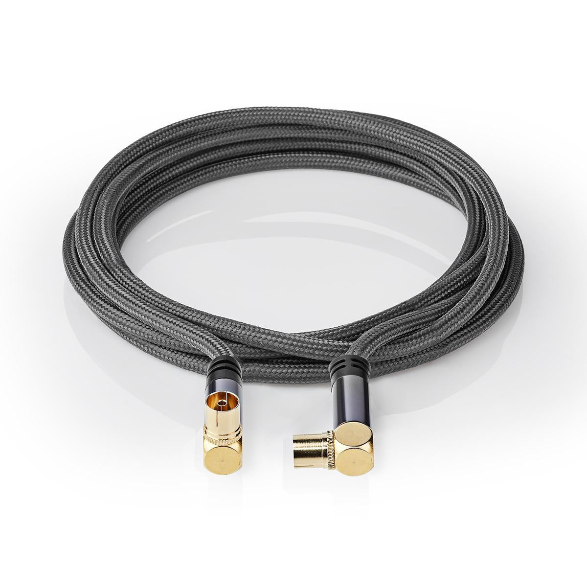 Coaxial cable | IEC (Coax) Male | IEC (Coax) Female | Gold Plated | 75 Ohm | Four Protections | 5.00 m | Round | Cotton | Gray / Gray With Metal | Carton with covered window
