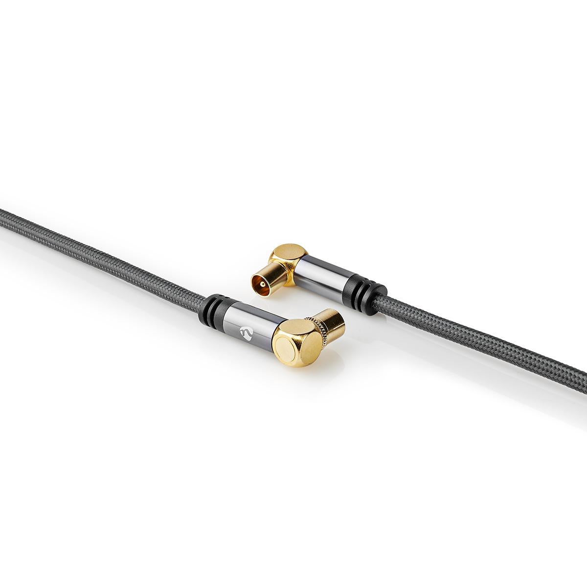 Coaxial cable | IEC (Coax) Male | IEC (Coax) Female | Gold Plated | 75 Ohm | Four Protections | 5.00 m | Round | Cotton | Gray / Gray With Metal | Carton with covered window