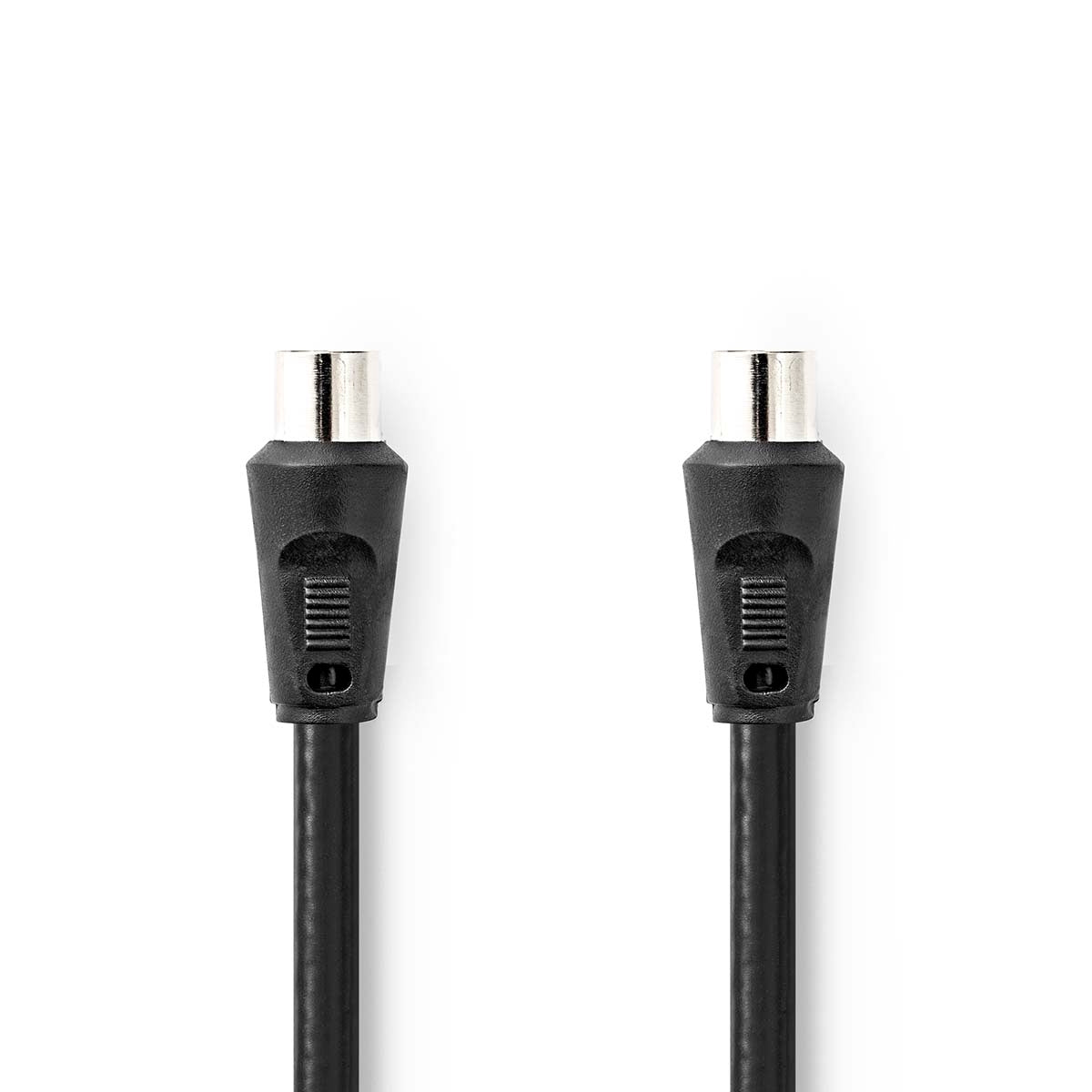 Coaxial cable | IEC (Coax) Male | IEC (Coax) Male | Nickel Plated | 90 dB| 75 Ohm | Double Shielded | 1.50 m | Round | PVC | Black | Label